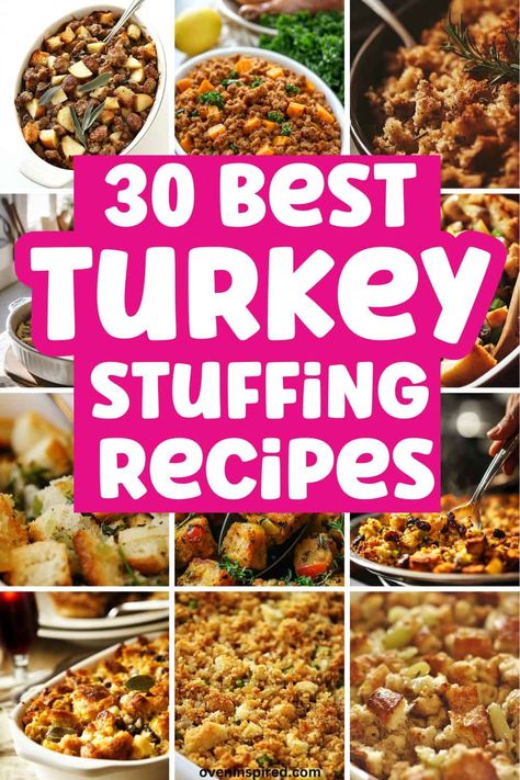 Yummy and traditional turkey stuffing recipes. These turkey dressing recipes are delicious and healthy too. Classic Sage Stuffing, Best Stuffed Turkey Recipe, In Turkey Stuffing Recipes, Sage Dressing Recipes Homemade Stuffing, How To Make Turkey Stuffing, Easy Turkey Dressing Recipes, Stuffing Outside The Turkey, Turkey Filling Recipes, Meat Stuffing Recipes For Thanksgiving