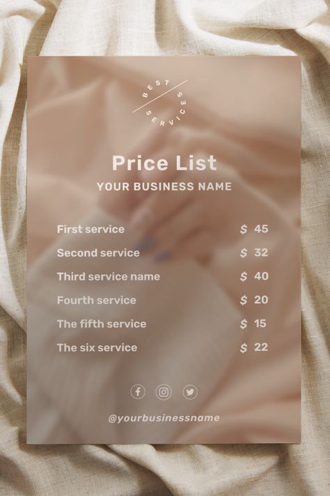 Beige Price List Template, Aesthetic Small Business Price List, Canva Editable Price Sheet, Electronic Pricing Guide, Beauty Salon, Nails List Template Aesthetic, Nails Price List, Small Business Price List, Aesthetic Small Business, Pricing Templates, Beauty Entrepreneur, Salon Nails, Nail Prices, Price List Template