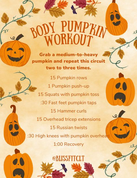 Tis the pumpkin season! Looking for more fall into fitness ideas? Check out our blog! Halloween Workouts, Pumpkin Tap, Pumpkin Workout, Fall Fitness Challenge, Thanksgiving Workout, Halloween Workout, Fall Workout, Overhead Tricep Extension, Fall Fitness