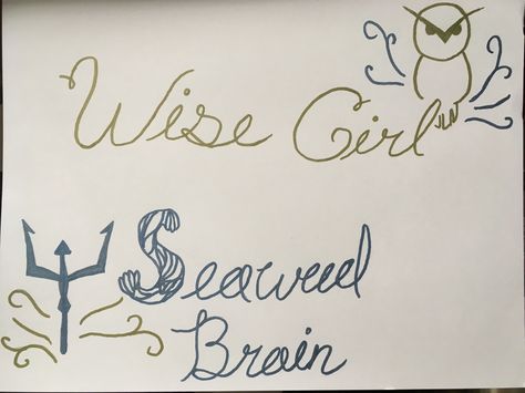 Wise Girl + Seaweed Brain Sea Green Eyes Percy Jackson, Wise Girl And Seaweed Brain, Seaweed Brain And Wise Girl, Percy Jackson Zoe Nightshade, Percy Jackson Fan Art Sea Of Monsters, You Drool When You Sleep Percy Jackson, Seaweed Brain, Percy Jackson Drawings, Brain Logo