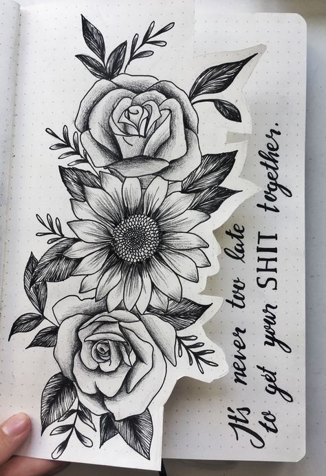 Half Sunflower Half Rose Tattoo, Sunflower Rose Tattoo Design, Rose And Daisy Tattoo Design, Roses And Sunflowers Tattoo Half Sleeves, Roses And Sunflowers Tattoo, Disney Floral Tattoo, Women Forearm Tattoo Ideas, Sunflower Tattoos For Women, Inside Forearm Tattoo Women