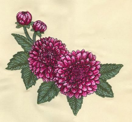 Set with embroidery designs of Dahlia Dahlia Flower Embroidery, Dahlia Embroidery, Dahlia Embroidery Pattern, Dahlia Pattern Design, Dahlia Quilt Pattern, Embroidered Dahlia Flower, Dahlia Fabric Flower, Wedding Streamers, Dahlia Flowers