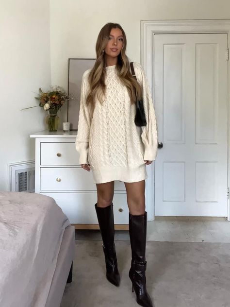 Knit Sweater Dress Outfit, White Sweater Dress Outfit, Short Sweater Dress, Fall Sweater Dress, White Sweater Dress, Sweater Dress Oversized, Sweater Dress Outfit, Holiday Dress Outfit, Mini Dress Outfits