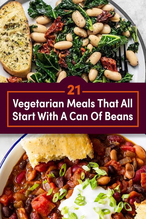 Beans Recipe Healthy, Canned Beans Recipe, Healthy Beans, Can Of Beans, Meatless Dinner, Recipes For Dinner, Vegetarian Meals, Meatless Meals, Bean Recipes