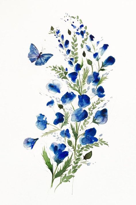 Art Papillon, Flowers And Butterflies, Hur Man Målar, Cat Air, 수채화 그림, Flower Butterfly, Plant Drawing, Trendy Flowers, Butterfly Painting