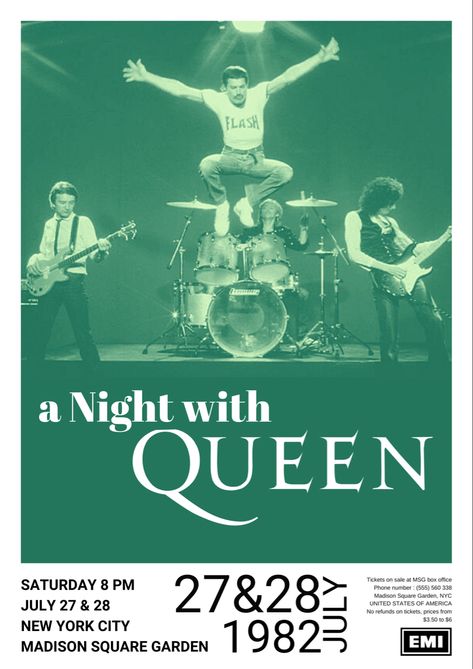 queen green poster 1980s concert Green Poster, Queen Poster, Queen, Band, Concert, Green, White