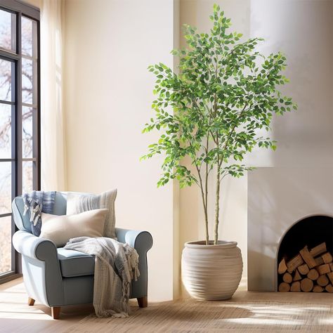 Amazon.com: Nafresh Tall Ficus Tree Artificial，8ft(96in) Realistic Texture Potted Faux Ficus Tree， Fake Trees Indoor Outdoor for Home Office Living Room Bedroom Foyer Porch Decor. : Home & Kitchen Artificial Trees Indoor Decor, Ficus Tree Indoor, Faux Ficus Tree, Artificial Indoor Trees, Manzanita Tree, Tree Artificial, Plants Ideas, Fake Trees, Indoor Trees