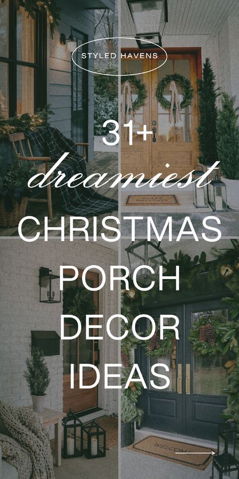 Planning your Christmas decor and looking for beautiful outdoor Christmas decorations you can recreate yourself? These *jaw-droppingly good* Christmas porches are a MUST-SEE: so many simple modern Christmas decor ideas to try yourself for the perfect Christmas front porch! (This beautiful Christmas porch decor is all super classy & elegant and mostly neutral) Black And White Outdoor Christmas Decor, Christmas Ideas Wishlist, Christmas Porch Ideas, Christmas Porches, Outdoor Christmas Decoration Ideas, Outdoor Christmas Decor Ideas, Outside Christmas Decorations, Christmas Color Palette, Outdoor Christmas Decor