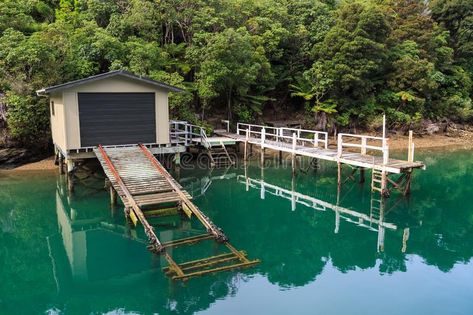 Boat Shed Ideas, Boat Houses And Docks, Covered Boat Dock Ideas Lakeside, Dock House Boathouse, Fishing Boat With Cabin, Boat Lift Dock, Shed Ramp, Boat Shed, Boat House