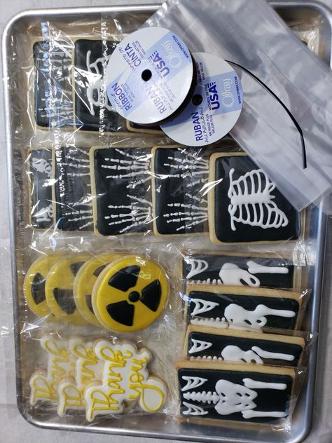 xray cookies for the end of Radiation tech week. Xray Tech Week Food, Radiography Graduation Party, Xray Cakes Radiology, Mri Tech Graduation Party, X Ray Tech Week, X Ray Theme Party, X Ray Tech Tattoo Ideas, Radiology Themed Party, Radiology Tech Graduation Party