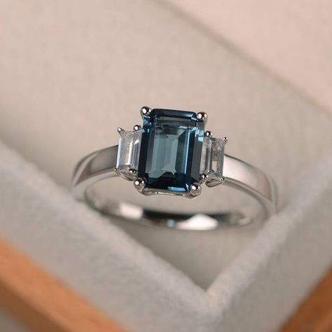 London blue topaz ring promise ring emerald cut blue | Etsy Promise Ring Emerald, Sparkly Rings, Ring Emerald Cut, Blue Gemstone Rings, Teen Jewelry, Sterling Silver Jewelry Rings, Emerald Cut Rings, London Blue Topaz Ring, Ring Emerald