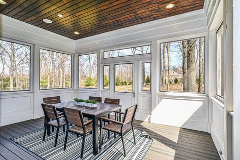 Sunroom Ideas On A Budget, Porch To Sunroom Conversion, Modern Sunroom Ideas, 3 Season Porch Ideas, Porch To Sunroom, Sunroom Inspiration, Sunroom Remodel, Small Sunroom, 3 Season Porch