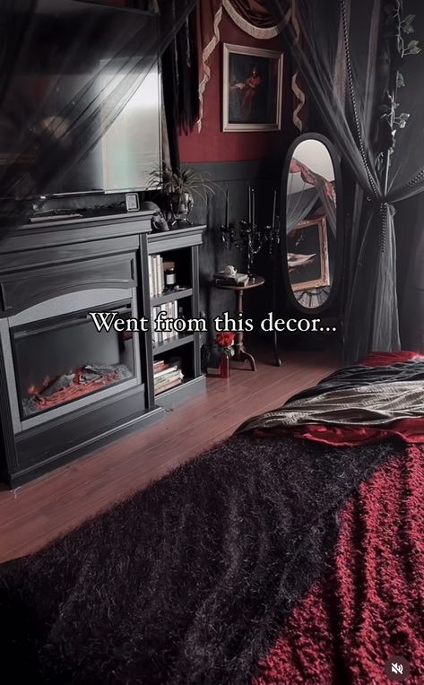 Gothic Studio Apartment Ideas, Gothic Studio Apartment, Bedroom Goth, Goth Bedrooms, Romantic Goth Bedroom, Minneapolis Apartment, Gothic Living Room, Sweet Home Style, Gothic Bedroom