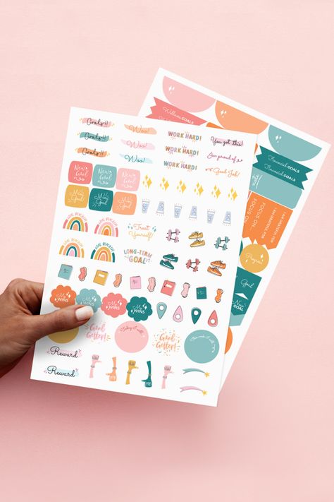 Get your goals planned and checked off with these Goal Setting Planner Stickers! #plumpaper #plumpaperplanner #goalsettingplanner #plannerstickers #goals Sticker Planner Ideas, Planner Sticker Ideas, Dash Planner, Stationary Design Inspiration, Planner Stickers Aesthetic, Planners 2023, Sticker Photography, Stickers For Journal, Sticker Journaling