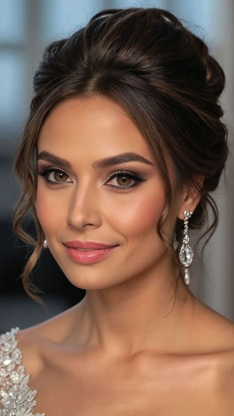 Full Glam Wedding Makeup Hazel Eyes, Wedding Makeup Looks Natural, Wedding Hair And Makeup Brunette, Bridesmaid Makeup Ideas, Minimal Bridal Makeup, Wedding Makeup For Bride, Natural Makeup Wedding, Classic Wedding Hairstyles, Bridal Makeup Inspiration