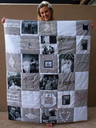 DIY Photo Quilt. A great memory quilt for college student. Photo Gifts Diy, Photo Quilts, Memory Blanket, 50 Wedding Anniversary Gifts, Memory Quilts, Memory Crafts, Tshirt Quilt, Memory Pillows, Quilt Tutorial