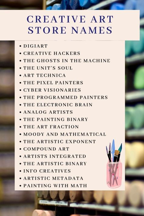 Creative Names For Art Page, Graphic Design Names Ideas, Artist Names Ideas For Instagram, Art Business Names Ideas, Art Page Name Ideas For Instagram, Art Business Names, Business Ideas For Students, Art Names, Resin Business