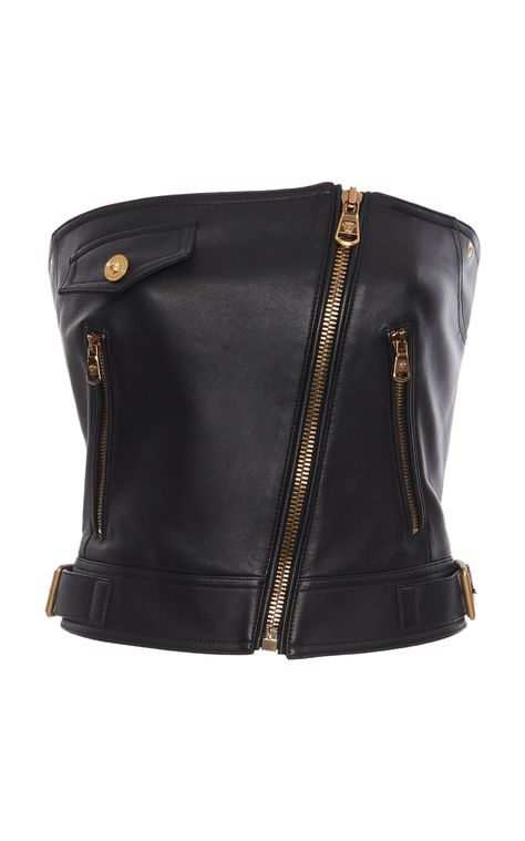 Versace Tops, Black Leather Corset, Versace Top, Biker Look, Leather Trend, Leather Bustier, Versace Fashion, Biker Chic, Versace Outfit