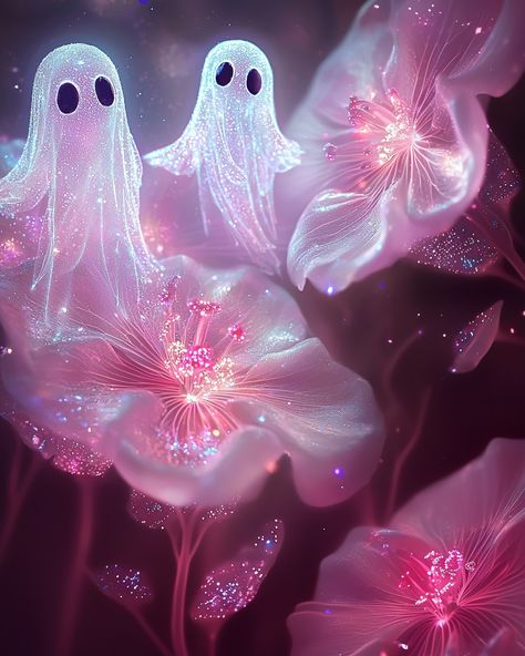 Pink Spooky Aesthetic, Pink Halloween Wallpaper, Creepy Garden, Dark Beach, Pink Goth, Pink Ghost, Fantasy Love, Colored Glasses, Kawaii Goth