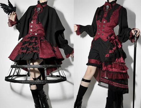 Dark Fairytale Outfit, Magic Aesthetic Clothes, Nut Cracker Outfit Ideas, Red Ouji Fashion, Ball Outfits Aesthetic, Circus Fashion Inspiration, Magician Outfit Aesthetic, Gambler Aesthetic Outfit, Jesters Outfit