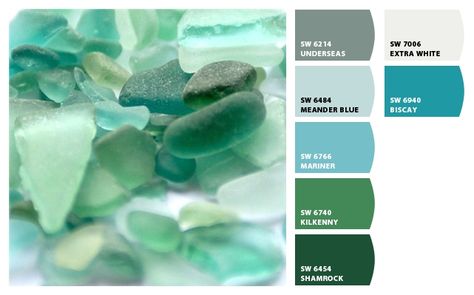 Seaglass Green Bedroom, Seaglass Colors Palette, House Palettes, Sea Salt Paint Color, Seaglass Wedding, Seaglass Colors, Salt Paint, Sea Salt Paint, Teal Bathroom Ideas