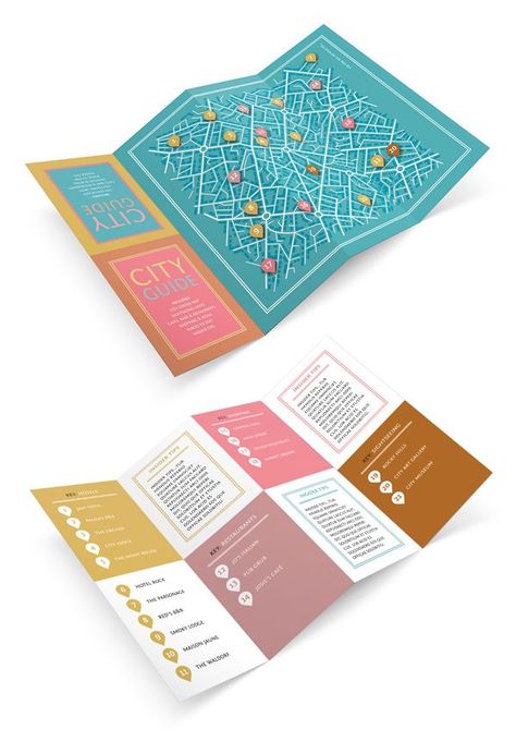 Design a Fold-Out City Guide in Adobe InDesign Foldable Brochure Design, Map Folding Design, Brochure Map Design, Foldable Poster Design, Folded Flyer Design, Maps Graphic Design, Foldable Poster, Map Folding, Map Design Ideas