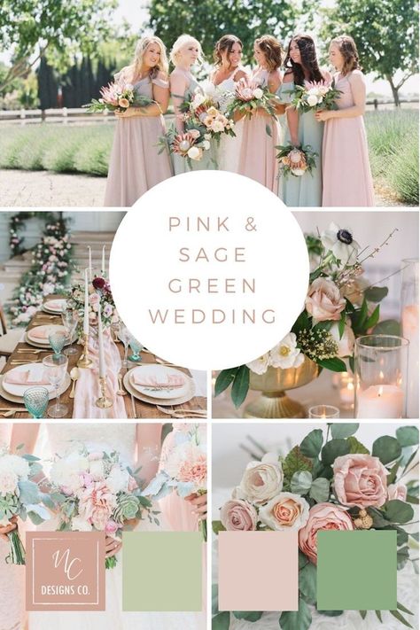 Dusty Pink And Sage Green Wedding, Dusty Rose And Sage Green Wedding Theme, Sage Green And Pink Wedding, Pink And Sage Green Wedding, Wedding Colors Sage Green, Wedding Colors Sage, Sage Green And Pink, Blush Wedding Theme, Sage Green Wedding Colors