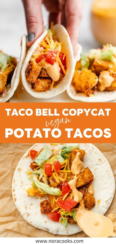 Copycat Spicy Potato Soft Taco, Vegan Potato Tacos Recipes, Soft Potato Tacos, Potatoes Tacos Recipes, Vegetarian Potato Tacos, Vegan Taco Night, Vegan Baked Tacos, Vegan Soft Tacos, Spicy Potato Soft Taco Taco Bell