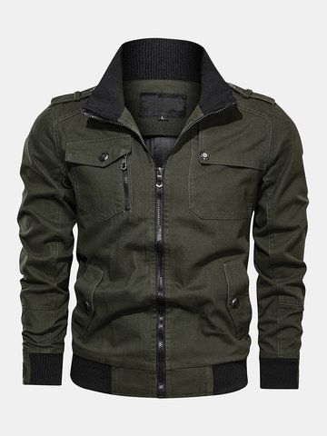 Mens Plain Multi Pockets Turn Down Collar Long Sleeve Cargo Jacketssales-NewChic Mobile Mens Lightweight Jacket, Tactical Jacket, Stand Collar Jackets, Stylish Men Casual, Hipster Man, Mens Jackets Casual, Polyester Jacket, Casual Outerwear, Cargo Jacket