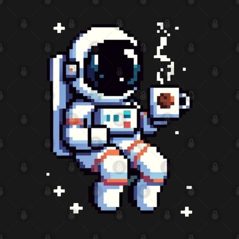 Check out this awesome '8-Bit+Astronaut+Coffee+Break+-+Retro+Space+Pixel+Art' design on @TeePublic! Space Pixel Art, Exploration Art, 8 Bit Art, Coffee Icon, Astronaut Art, 8bit Art, Retro Space, Adventure Design, Pixel Art Characters