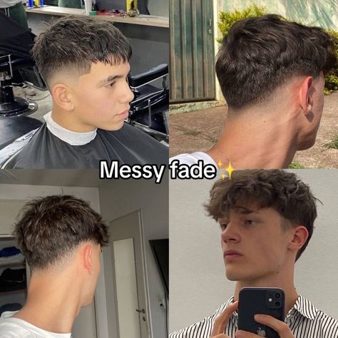 Messy fade men’s haircut Messy Hair Haircut, Guy Hairstyles Short Straight Hair, Drop Fade Messy Fringe, Men Messy Haircut, Low Fade Messy Hair, Aesthetic Messy Hairstyles, Messy Fringe Haircut Men Taper, Messy Comb Over Men, Men’s Summer Haircut