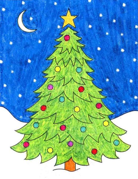 How to Draw an Easy Christmas Tree Christmas Art Step By Step, Drawing A Christmas Tree, How To Draw A Christmas Tree, Simple Christmas Tree Drawing, Christmas Tree Drawing Easy, Artsy Doodles, Tree Drawing For Kids, Crismas Tree, Christmas Drawings For Kids