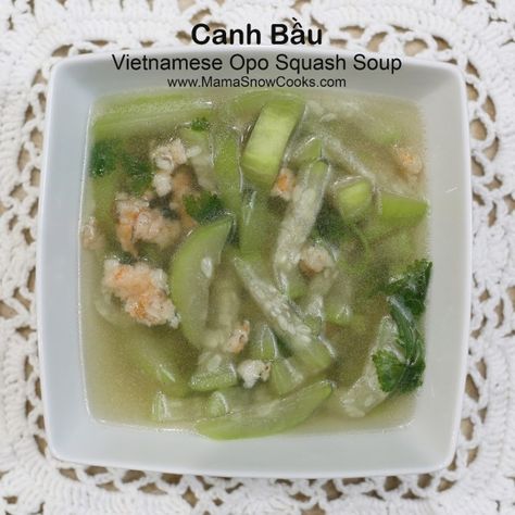 Vietnamese Opo Squash Soup – Canh Bau – Mama Snow Cooks and More Opo Squash, Healthy Squash Recipes, Vietnamese Soup, Minced Pork, Acorn Squash Recipes, Moms Cooking, Viet Food, Vietnam Food, K Food