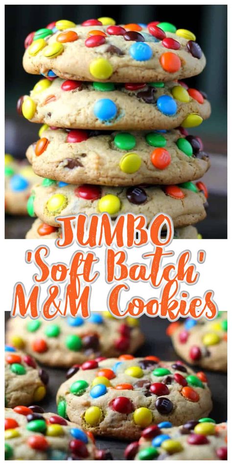 Jumbo M&m Cookies, Giant M&m Cookies, Halloween M&m Cookies, Jumbo Cookie Recipe, Mnm Cookies Recipe, Mnm Cookies, Jumbo Cookies, Soft Batch, Simple Family Meals