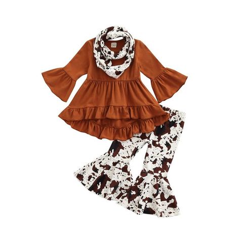 Toddler Baby Girls Letter Outfits Set Long Sleeve Tops + Leopard Bell Bottom Pants Autumn Clothes Bell Bottom Outfits, Western Baby Girls, Ruffle Long Sleeve Dress, Printed Flare Pants, Long Sleeve Tunic Dress, Flare Long Sleeve, Printed Scarf, Tie Dye Leggings