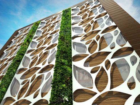 Green Architecture Concept, Green Facade, Lan Can, Green Architecture, Building Facade, Facade Architecture, Decorative Design, Sustainable Architecture, Futuristic Architecture