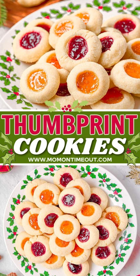 These Thumbprint Cookies are pretty as a picture and the perfect bite-sized cookie for your next holiday gathering! Buttery, shortbread style cookies are coated in sugar and filled with your choice of jam. Perfect for holiday parties, cookie exchanges or a late night treat for Santa! // Mom On Timeout Mom On Timeout, Christmas Classics, Thumbprint Cookies Recipe, Buttery Shortbread, Holiday Dishes, Jam Cookies, Filled Cookies, Thanksgiving Dishes, Thumbprint Cookies