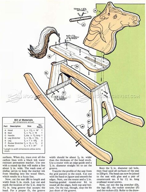 #2687 Wooden Rocking Horse Plans - Wooden Toy Plans Diy Adirondack Chair Plans, Wooden Rocking Horse Plans, Rocking Horse Diy, Diy Adirondack Chair, Rocking Horse Woodworking Plans, Woodworking Plans Clocks, Rocking Elephant, Rocking Horse Plans, Adirondack Chair Plans