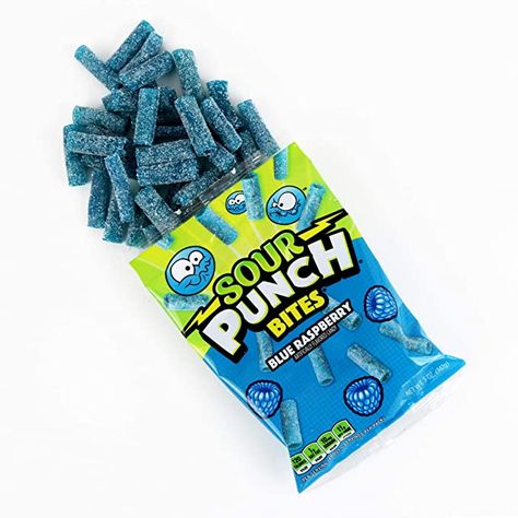 SOUR PUNCH Bites are a soft and chewy fruit flavored candy smothered in signature sour sugar coating. Mouthwatering Blue Raspberry SOUR PUNCH Bites® chewy candy pack a punch! Add a handful to your snack time routine for a stimulating sour candy experience. Kosher Certified Sour Punch Bites, Raspberry Bites, Sour Punch, Candy Drinks, Junk Food Snacks, Candy Brands, Chewy Candy, Blue Food, Blue Candy