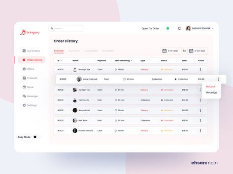 Crm Dashboard Ui Design, History Page Design, Crm Design, Dashboard Design Template, Web Application Design, Dashboard Interface, Food Web Design, Portal Design, Ui Design Dashboard