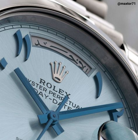 Explaining the origins of the Rolex Day-Date with the Arabic script dial, plus a look at the ultra-rare platinum Day-Date 40 with Eastern Arabic numerals. Arabic Rolex Watch, Arabic Dial Watches, Rolex Arabic Dial, Arabic Watch, Solar System Wallpaper, Arabic Script, Rolex Watches Women, Rolex Watches For Men, Luxury Lifestyle Dreams