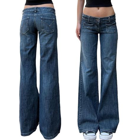 Y2K Lowrise Flared Jeans early 2000s medium wash... - Depop Low Wide Jeans, Y2k Jeans Flared, Low Jeans 2000s, Jeans 2000s, Low Waisted Jeans Outfit 2000s, Flared Jeans Outfit Y2k, Low Waisted Jeans Outfit, Flare Jean Outfit, Low Rise Flare Jeans