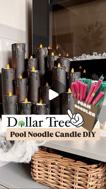 Emma Villaneda on Instagram: "Spooky DIY: Dollar Tree 🎃 HALLOWEEN CANDLES 

👉🏻 let me know how you think they turned out!! 

📸👇🏻 SHOPPING list:
🛒 Dollar Tree Pool Noodles (I used 3)
🛒 Dollar Tree Tea-light Candles (I used 6 packs of 3)
🛒 Back Spray Paint
🛒 Hot Glue/ Glue Gun
 

#dollartree #falldecor #diy #craft #homedecor #fall #pumpkin #transformation #beforeandafter #halloweendecor #design #home #halloween #interior #homedesign #interiordesign #explorepage #trending #reelvideo #newreel #art #dollarstore #kidcraft #creative #diycrafts #diyhomedecor" Pool Noodle Candles, Halloween Interior, Spooky Diy, Foam Noodles, Dollar Tree Halloween, Pool Noodle, Pool Noodles, Halloween Candles, Glue Gun