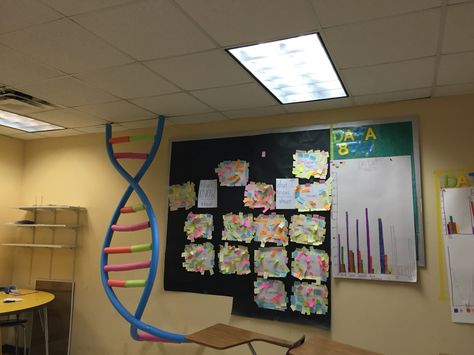 DNA model made from pool noodles! I need to spray paint one of the pink parts so that I have the four bases- there weren't enough pool noodle colors at the store. Model Dna, Dna Model Project, Dietitian Humor, Life Science Middle School, Steam Lab, Biology Classroom, Dna Model, Pool Noodle, Diy Pool