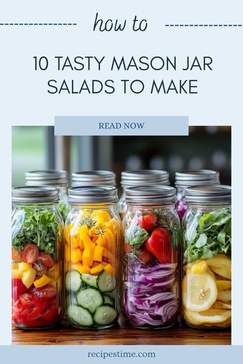 Looking for quick and easy meal prep ideas? These 10 mason jar salad recipes are perfect for busy individuals or families on the go. Packed with fresh vegetables, grains, and proteins, they offer tasty portable meals that keep well in your fridge. Whether you're aiming for a healthy lunch, satisfying snack, or making meal prep a breeze, these salads will inspire your creativity and satisfy your hunger. Try these delicious, layered salads that make weekday meals exciting and nutritious! Weekly Salad Prep, Salads In Mason Jars, Jar Salad Ideas, Portable Meals, Layered Salads, Jar Salad Recipes, Quick And Easy Meal Prep, Salads To Make, Easy Meal Prep Ideas