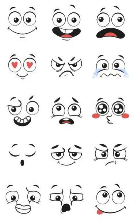 Cartoon Eyes Expressions, Drawing Face Expressions Sketches, Face Reaction Drawing, Face Emoji Drawing, Cartoons Eyes, Doodle Shapes, Cartoon Mouth, Cartoon Faces Expressions, Emoticon Faces