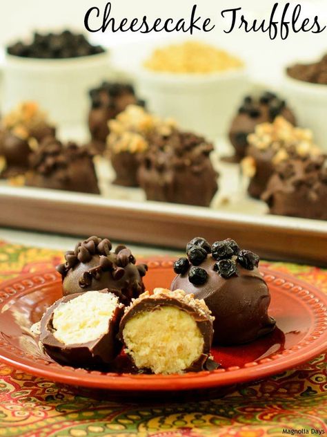 Cheesecake Truffles made from leftover cheesecake and topped with nuts, chocolate chips, and dried blueberries. Leftover Cheesecake What To Do With, Leftover Cheesecake Ideas, Leftover Cheesecake Batter, Leftover Cheesecake, Cheesecake Truffles Recipe, Recipe Chart, Fast Easy Desserts, Fabulous Desserts, Cheesecake Truffles