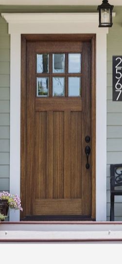 Front Door Bungalow, Natural Wood Front Door, Solid Front Doors, Front Door Wood, Wood Front Door, Wood Front Doors, Exterior Front Doors, Exterior Remodel, Front Door Design