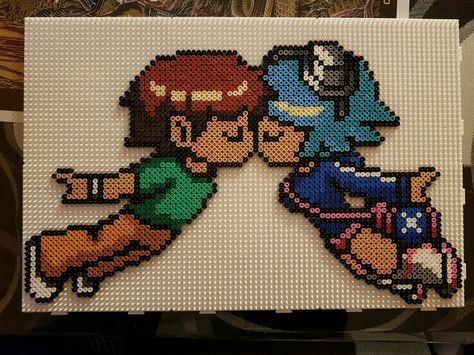 Scott pilgrim y Ramona flowers Hama midi Scott Pilgrim Perler Beads, Easy Perler Bead Patterns, Melty Bead Patterns, Ramona Flowers, Pearl Beads Pattern, Easy Perler Beads Ideas, Perler Art, Pixel Art Templates, 8bit Art