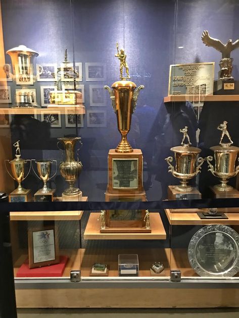 Trophy cabinet at the Dodger Stadium Diy Trophy Case, Trophy Case Aesthetic, Trophy Shelf Ideas Interior Design, Real Madrid Trophy Cabinet, Award Shelves, Trophy Display Shelves, Awards Display, Trophy Cabinets, Trophy Display Case